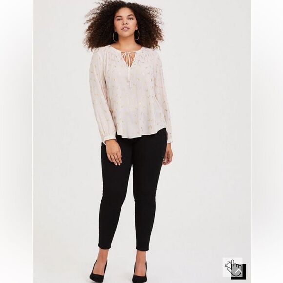 Crepe Tie Neck Blouse Size 2 Plus - Picture 2 of 11